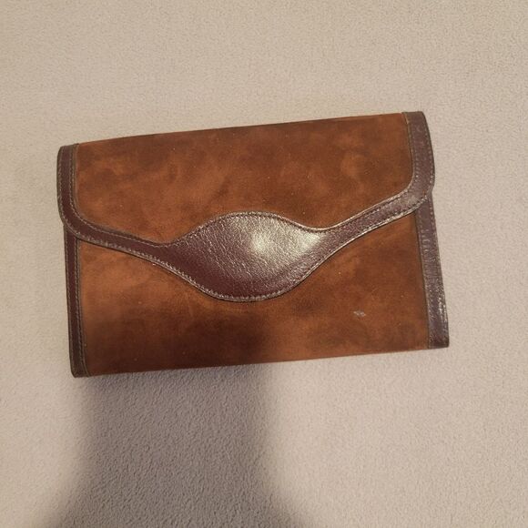 Hugo Bosca Brown Calf Skin Leather check wallet Vintage - Picture 1 of 9
